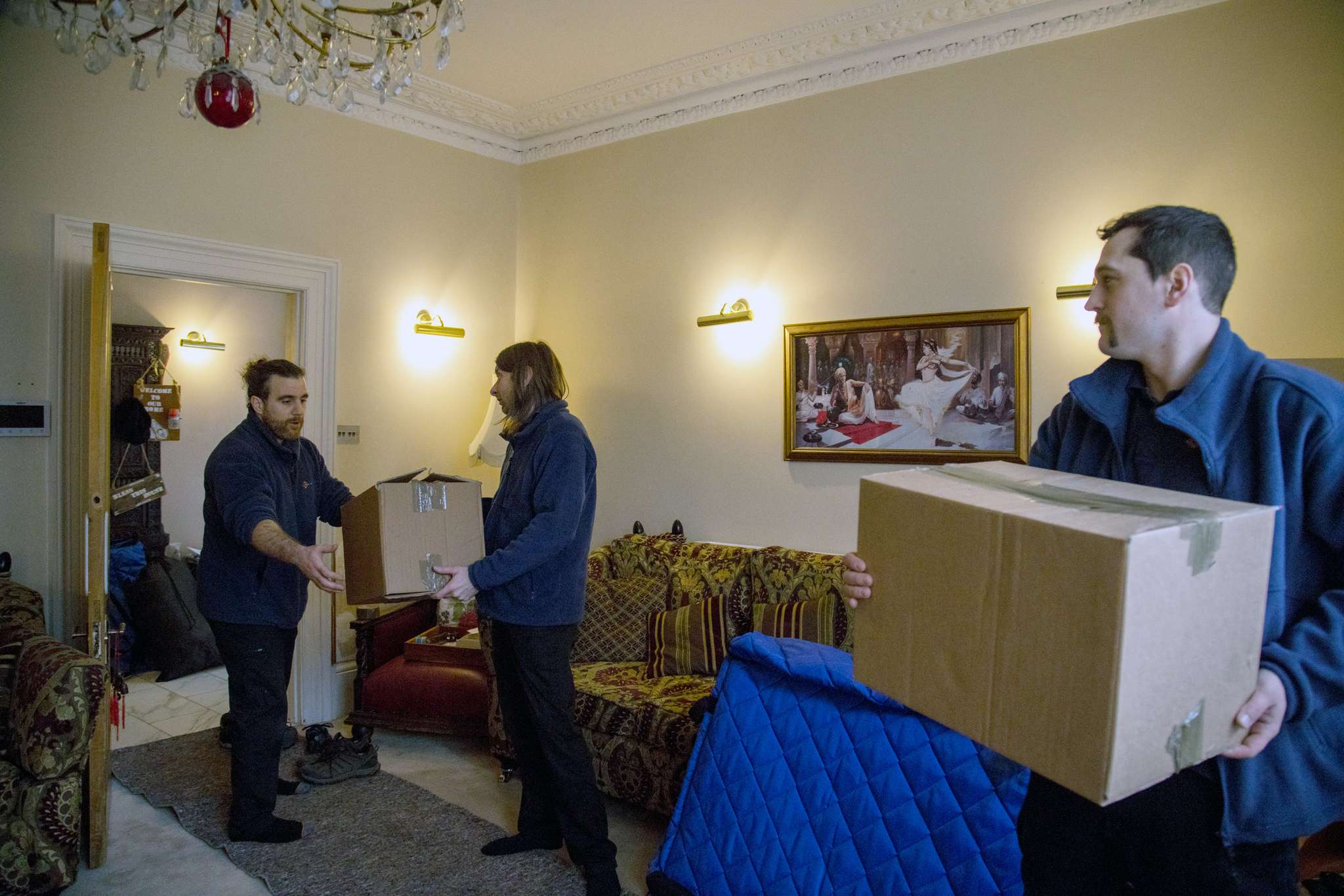 Painless Removals team packing items at a family home in Henleaze, Bristol