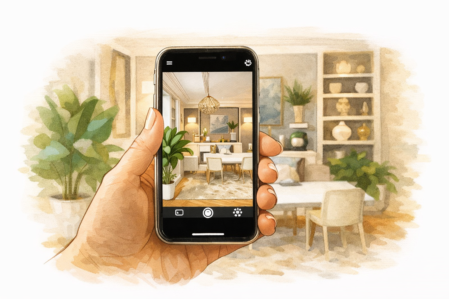 Person filming their home with a phone for a video self-assessment removal quote