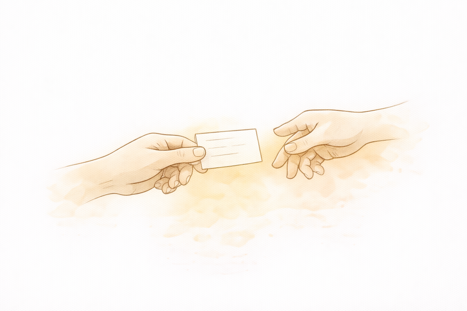 Illustration of two hands passing a written note card between them