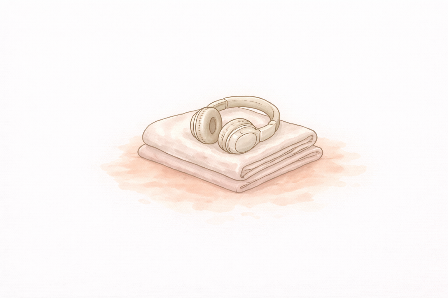 Illustration of a pair of headphones resting on a neatly folded weighted blanket