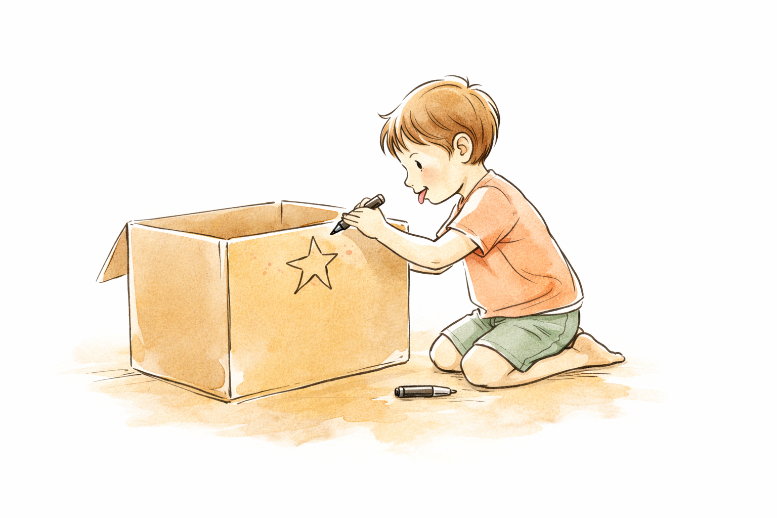 Toddler helping with packing during a family move