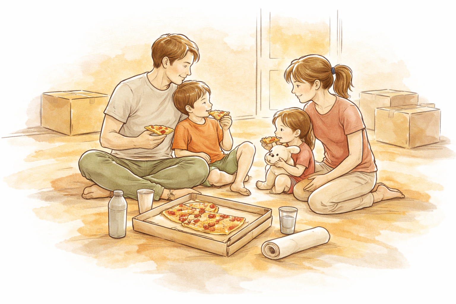 Family settling into their new home after moving